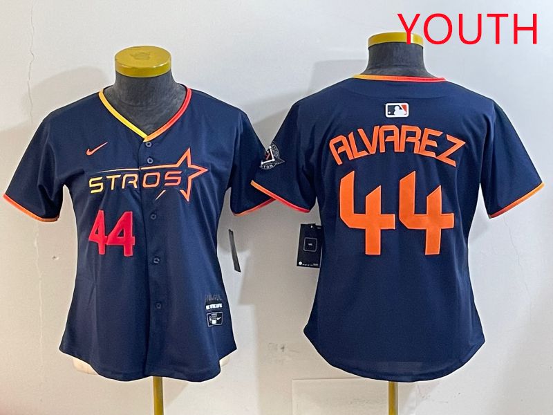 Youth Houston Astros #44 Alvarez Drak Blue Three generations Joint Name 2025 Nike MLB Jersey style 4103